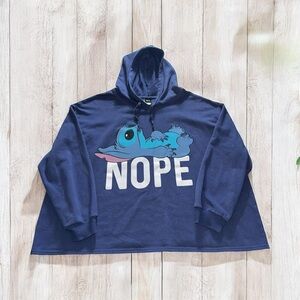 Disney Stitch Nope Hoodie Cropped Womens 1X Blue Relaxed Fit
